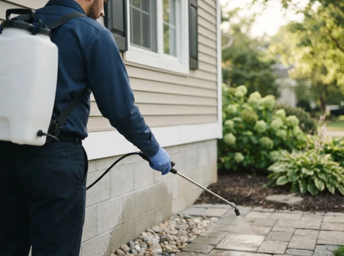 Pest control technician inspecting a home in Miles, IA